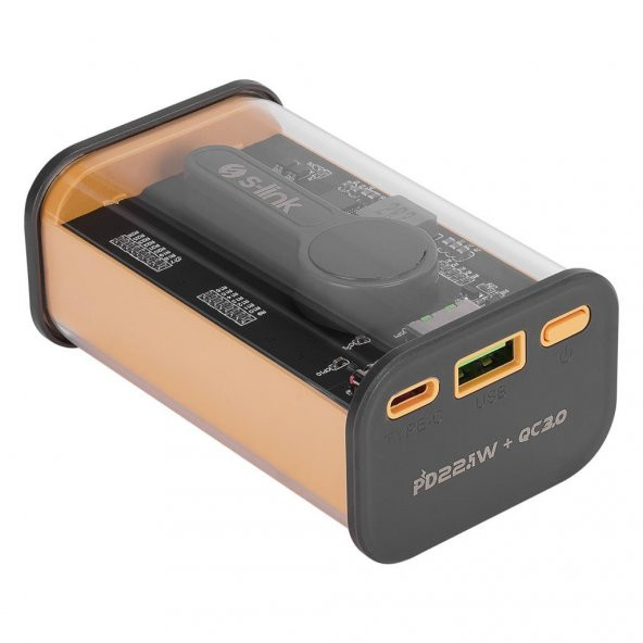 S-link V92 9200mAh PD22.5W + QC3.0 USB+Type-C Gri/Sarı LCD Şeffaf Taşınabilir Pil Şarj Cihazı Powerbank - 3