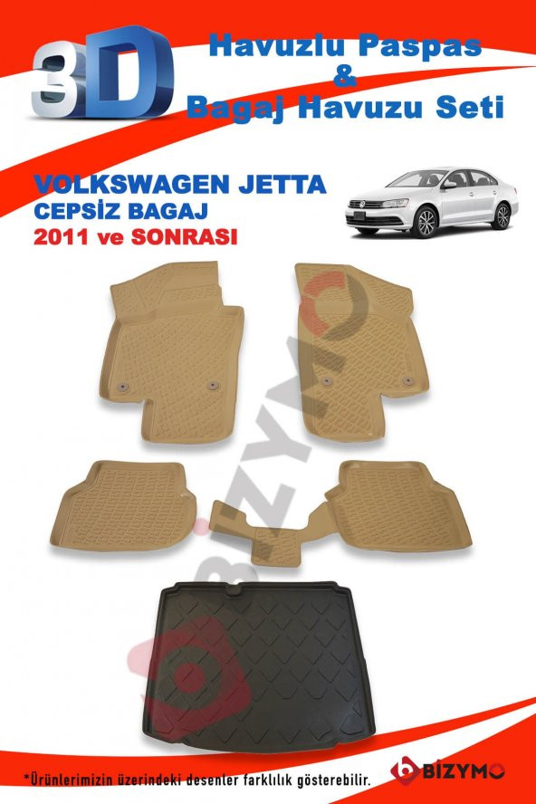 Volkswagen Jetta Cepsiz 2011 Ve Sonrası Bej Paspas Ve Bagaj Havuzu Seti - 2