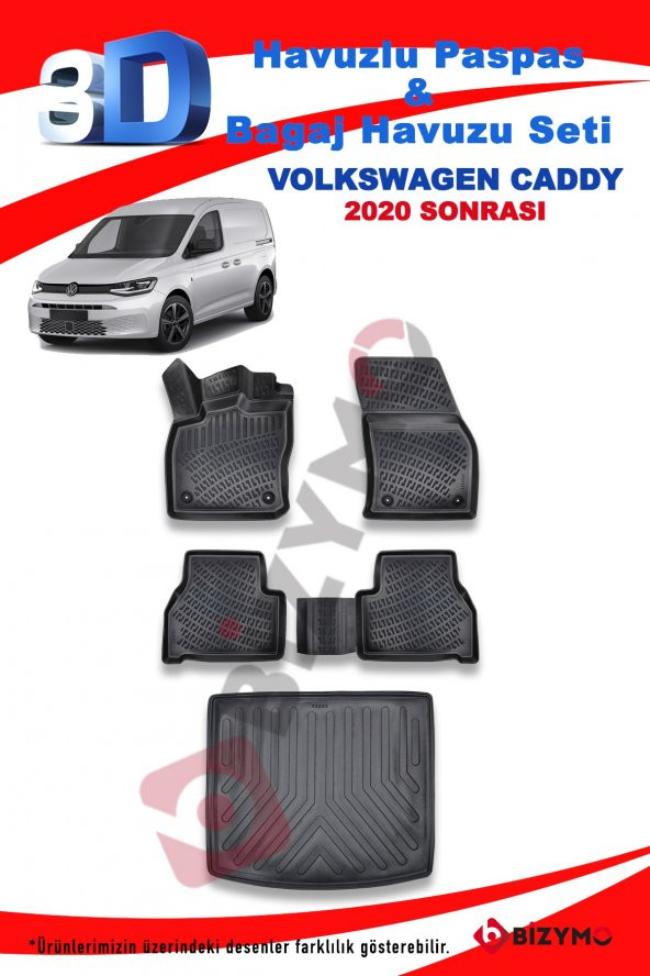 Volkswagen Yeni Caddy 2021+ 3D Paspas ve Bagaj Havuzu Seti Bizymo - 2