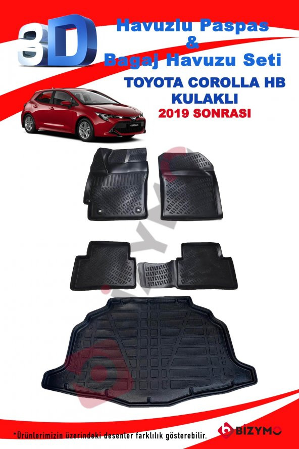 Toyota Corolla HB 2018+ Kulaklı 3D Paspas ve Bagaj Seti Bizymo - 2