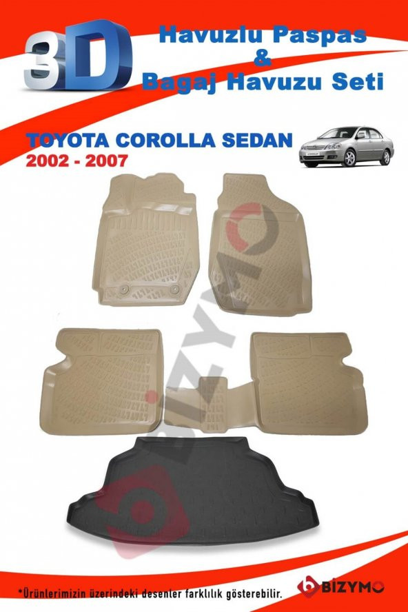 Toyota Corolla Sedan 2002-2007 Bej Paspas ve Bagaj Havuzu Seti - 2