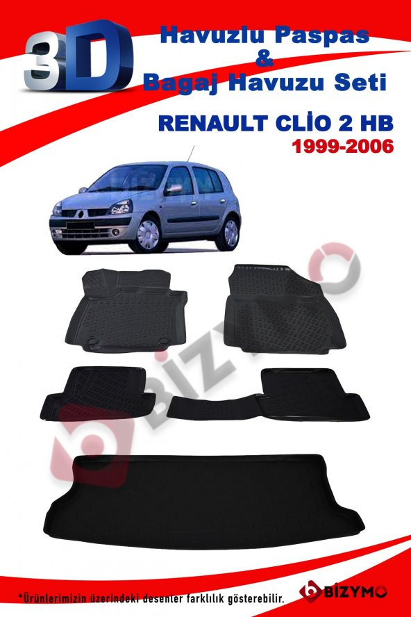 Renault Clio 2 Hb 1999-2006 Havuzlu Paspas ve Bagaj Seti Bizymo - 2