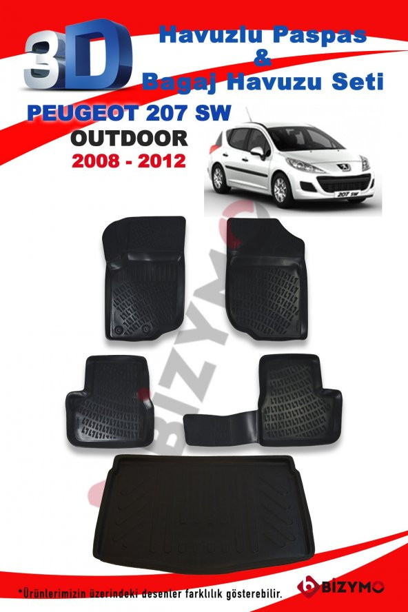 Peugeot 207 Sw Outdoor 2008-2012 Havuzlu Paspas ve Bagaj Seti Bizymo - 2