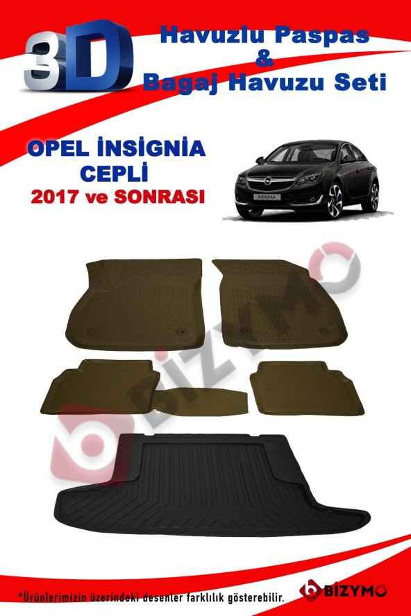Opel İnsignia Yeni Cepli 2017+ Bej Havuzlu Paspas ve Bagaj Seti Bizymo - Resim 2