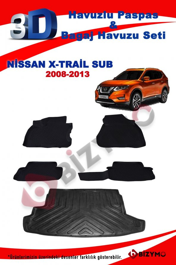 Nissan X-Trail Suv 2008-2013 Havuzlu Paspas ve Bagaj Seti Bizymo - 2
