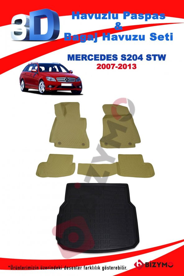 Mercedes C Seri S204 Stw TMod 2007-13 Bej Havuzlu Paspas + Bagaj Seti Bizymo - 2