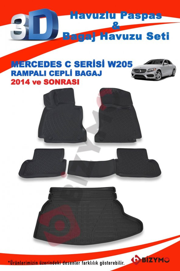 Mercedes C Serisi W205 Rampalı Cepli 2014 Ve Sonrası Paspas ve Bagaj Havuzu Seti - 2