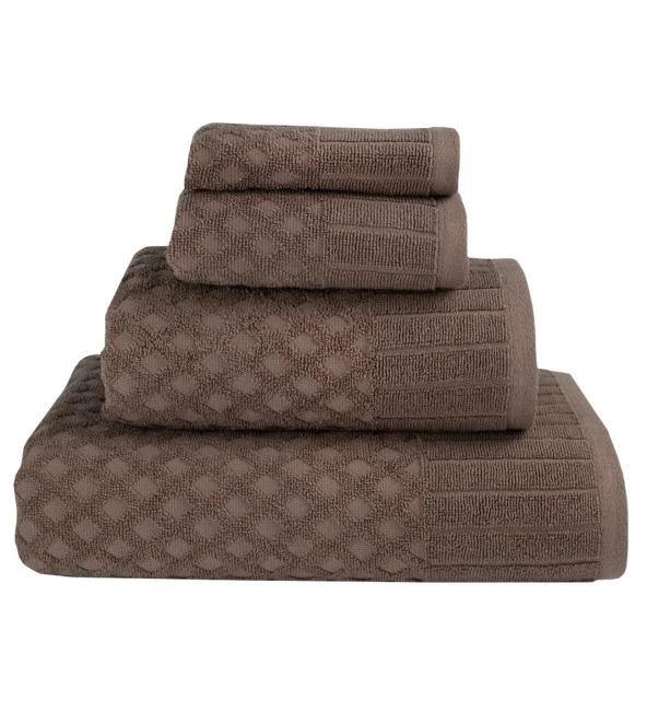 Textile Colors Lüks Dokulu 4 Parça Mürdüm %100 Pamuk Banyo Havlu Seti ürün görseli 1