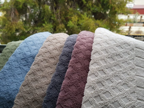 Textile Colors Lüks Dokulu 4 Parça Mürdüm %100 Pamuk Banyo Havlu Seti - Resim 4