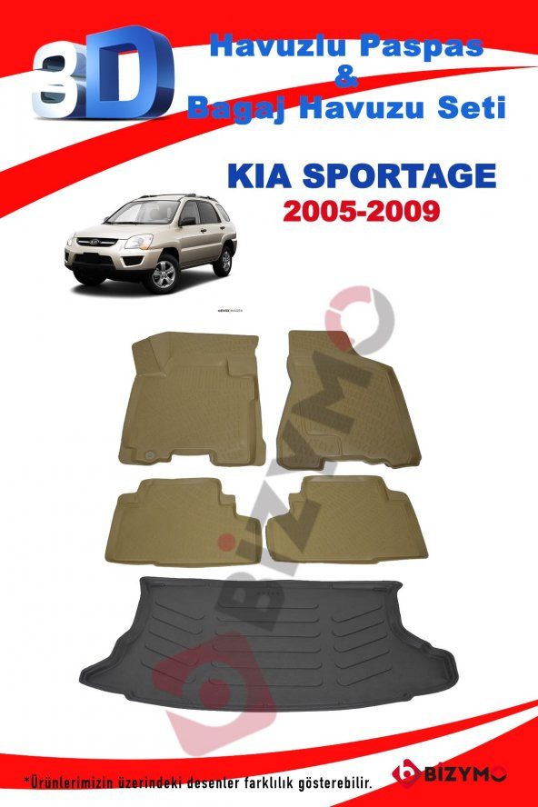 Kia Sportage 2005-2009 Bej Havuzlu Paspas ve Bagaj Seti Bizymo - Resim 2