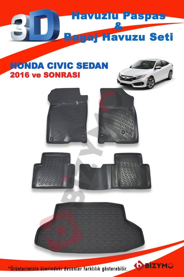 Honda Civic Sedan 2016 Ve Sonrası Paspas Ve Bagaj Havuzu Seti - 2