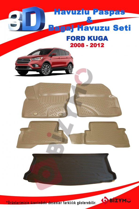 Ford Kuga Suv Bej 2008-2012 Havuzlu Paspas ve Bagaj Seti Bizymo - Resim 2