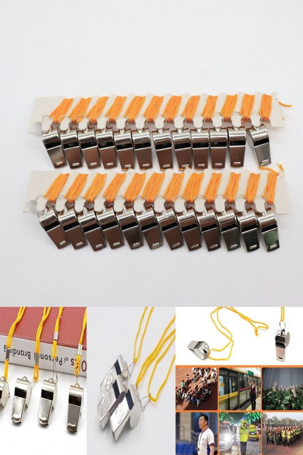 24 Adet Yüksek Ses Desibel Arama Kurtarma Deprem Bölgesine Uygun Paslanmaz Çelik Sağlam Metal Düdük - 3