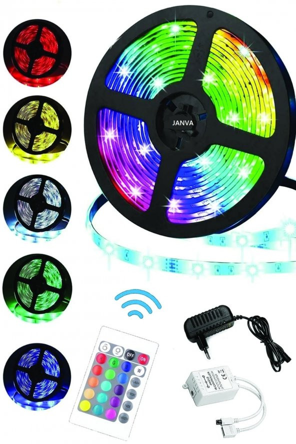 3 Çipli Rgb Şerit Led Iç Ve Dış Mekan 5 Metre Set Tak Çalıştır 16 Renk Adaptörlü Kumandalı - 2