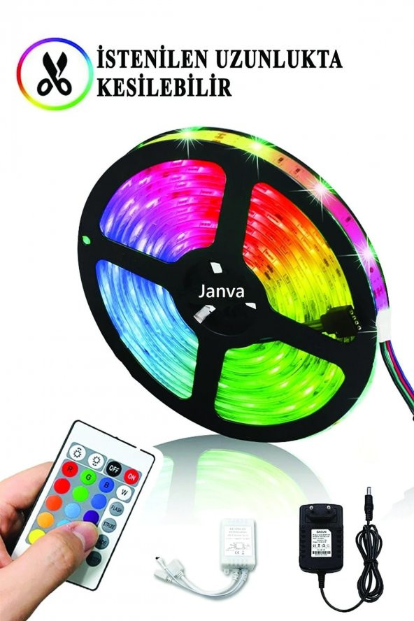 3 Çipli Rgb Şerit Led Iç Ve Dış Mekan 5 Metre Set Tak Çalıştır 16 Renk Adaptörlü Kumandalı - 3