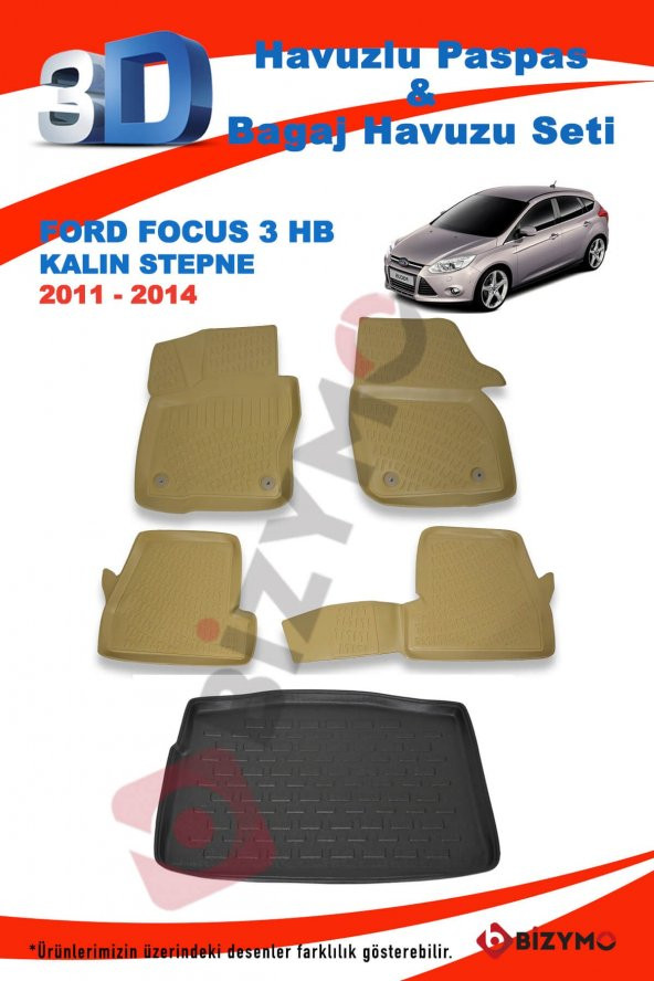 Ford Focus 3 Hb (Kalin Stepne) 2011-2014 Bej Paspas ve Bagaj Havuzu Seti - Resim 2