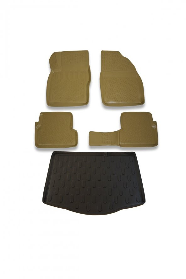 Ford Focus 2 Hb (İnce Stepne) 2005-2011 Bej Paspas ve Bagaj Havuzu Seti - 2