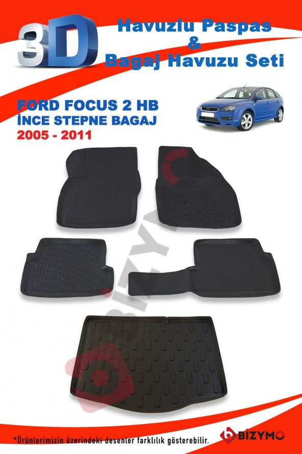 Ford Focus 2 Hb İnce Stepne 2005-2011 Paspas ve Bagaj Havuzu Seti - 2