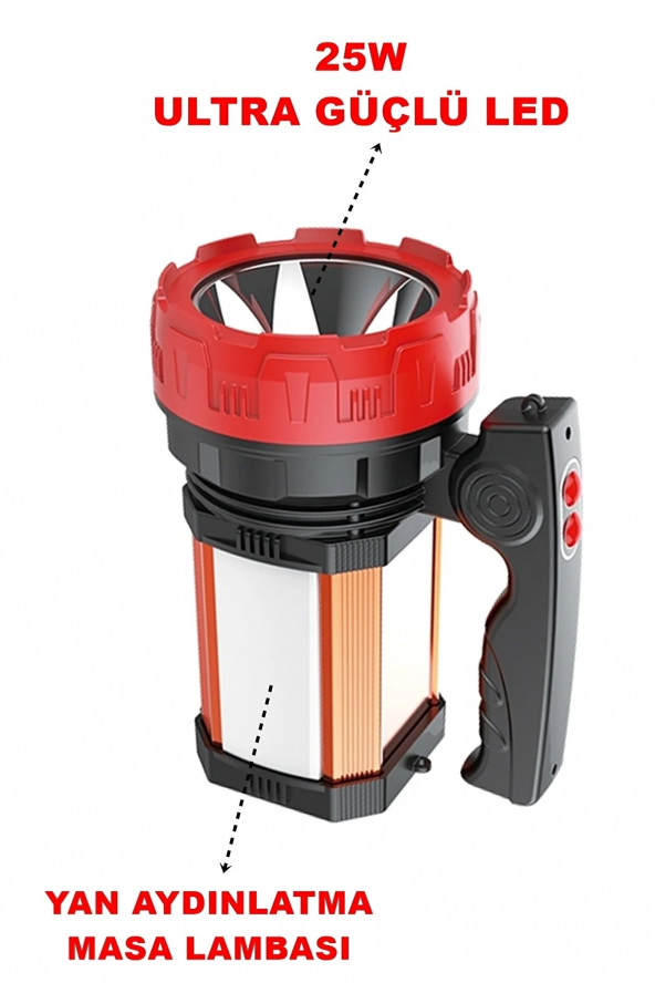 8100-yp 25w Ultra Güçlü Şarjlı El Feneri Projektör Sos+powerbank+usb Çıkış+25w Yan Aydınlatma - 2