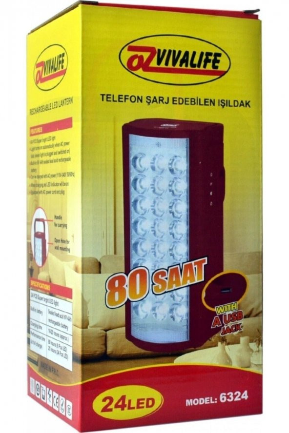 Öz-6324 Telefon Şarj Edebilen Şarjlı Işıldak 24 Led Usb 80 Saat - 2