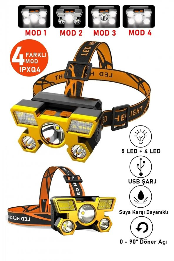 Cıa-23 Police Ultra Güçlü Kafa Feneri Avcı Feneri Balıkçı Kamp El Feneri Led Şarjlı Cree 5 Led 120w