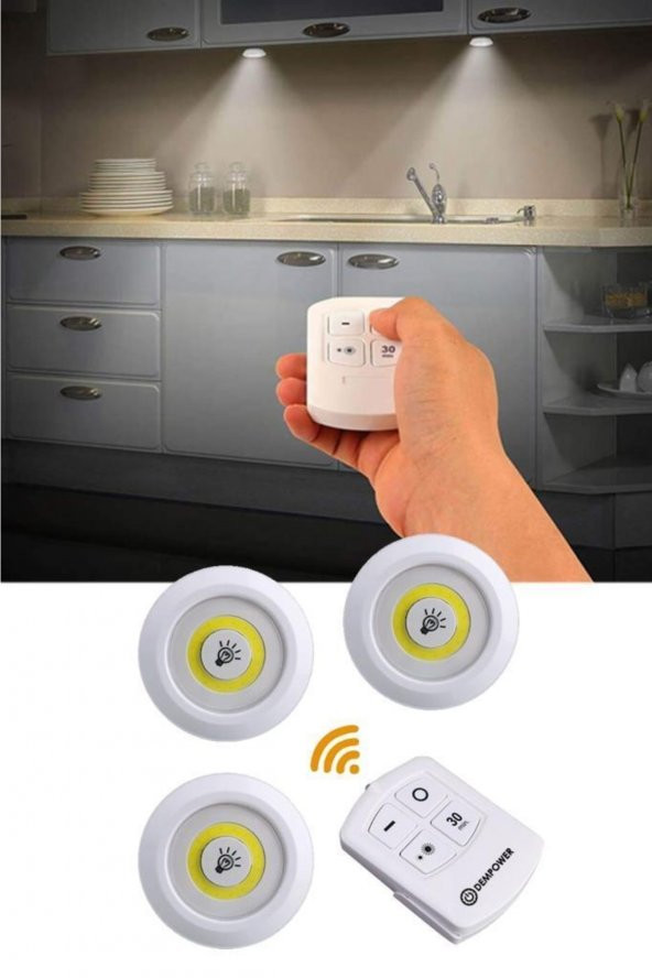 3lü Uzaktan Kumandalı Yapışkanlı Kablosuz Led Spot Lambalar - 2