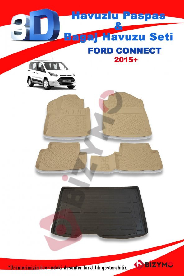 Ford Connect 2015+ Bej Havuzlu Paspas ve Bagaj Seti Bizymo - 2