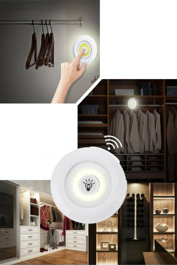 Uzaktan Kumandalı 3 Lü Spot Led Lamba Kablosuz Pilli Işıldak Mutfak Rafı Işığı Dolap Işığı - 3