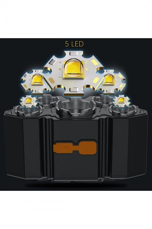 5 Led Ultra Güçlü Bisiklet Motorsiklet Avcı Balıkçı Kamp Çadır Tamirci Şarjlı Kafa Lambası El Feneri - 2