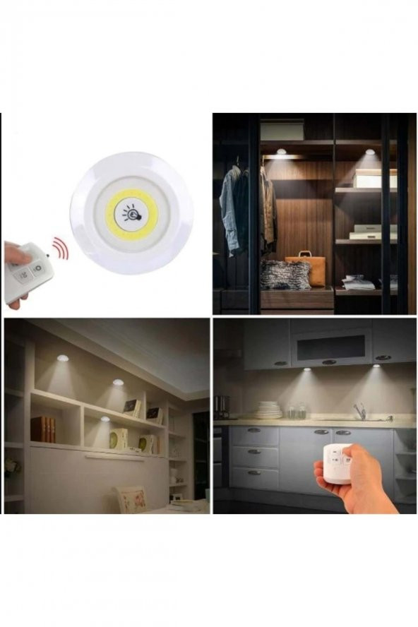 3 Lü Kumandalı Yapışkanlı Kablosuz Pilli Led Spot Lamba - 3