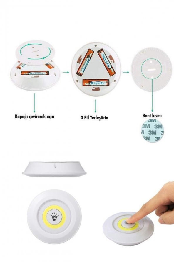 3lü Uzaktan Kumandalı Yapışkanlı Kablosuz Led Spot Lambalar - 2