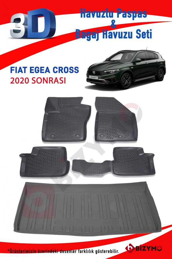 Fiat Egea Cross 2020+ 3D Paspas ve Bagaj Havuzu Seti - 2