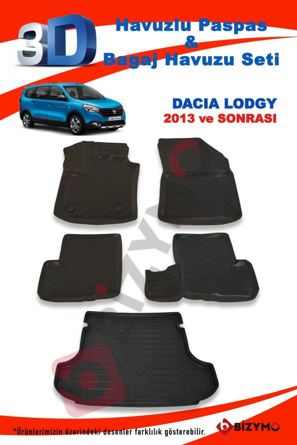 Dacia Lodgy Suv (5 Koltuk) 2013 Ve Sonrası Paspas Ve Bagaj Havuzu Seti