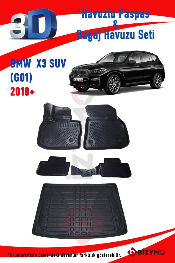 Bmw X3 (G01) 2018+ 3D Havuzlu Paspas ve Bagaj Havuzu Seti Bizymo - 2