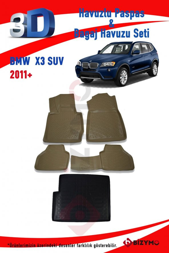 Bmw X3 11+ Bej Havuzlu Paspas ve Bagaj Seti Bizymo