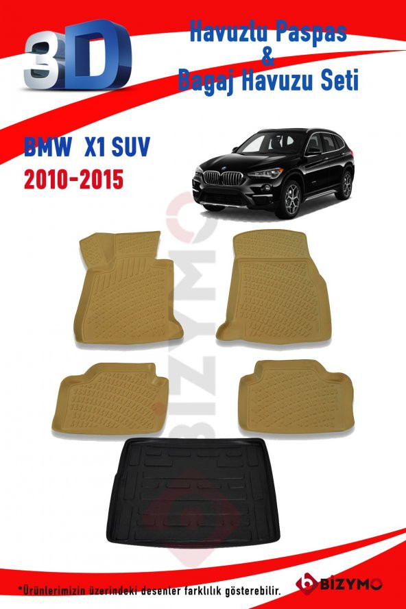 Bmw X1 2010-2015 Bej Havuzlu Paspas ve Bagaj Seti Bizymo - 2