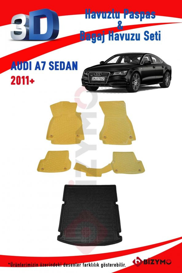 Audi A7 Sedan 2011+ Bej Havuzlu Paspas ve Bagaj Seti Bizymo - 2