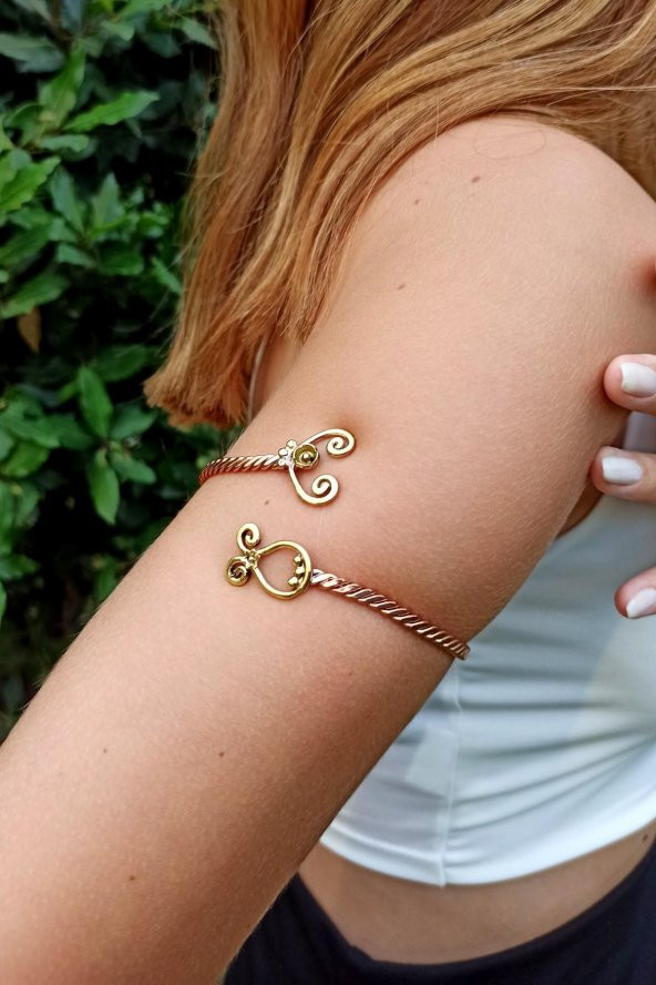 Motif Şekilli Burgulu El Yapımı Ayarlanabilir Bakır Kadın Kol Bilekliği Pazılık - 2