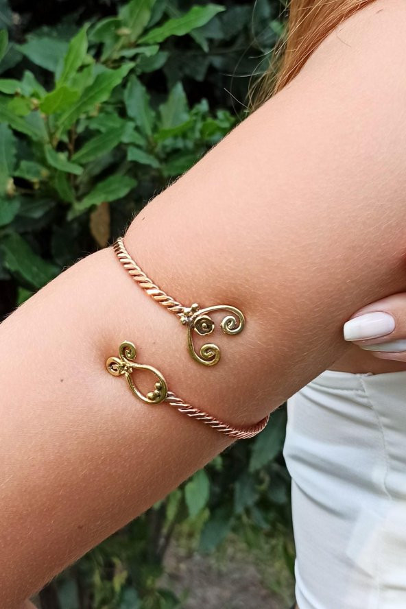 Motif Şekilli Burgulu El Yapımı Ayarlanabilir Bakır Kadın Kol Bilekliği Pazılık - 3