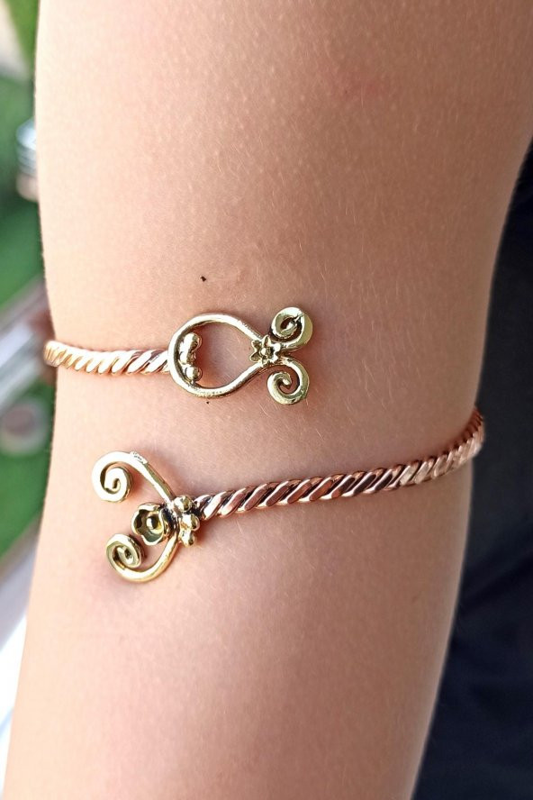 Motif Şekilli Burgulu El Yapımı Ayarlanabilir Bakır Kadın Kol Bilekliği Pazılık - 5
