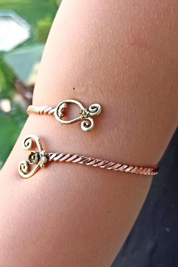 Motif Şekilli Burgulu El Yapımı Ayarlanabilir Bakır Kadın Kol Bilekliği Pazılık - 6