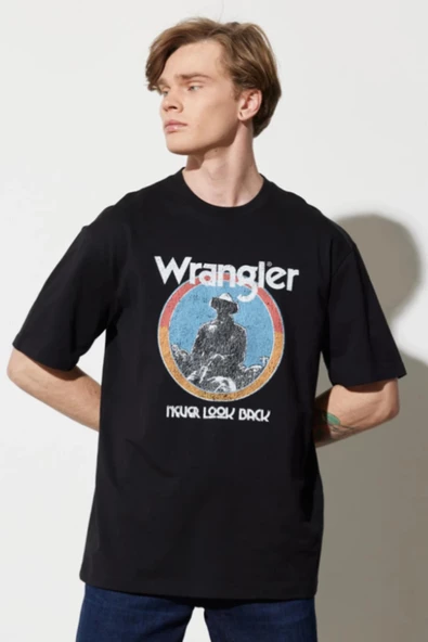 Wrangler W7CBEE100 Siyah Önü Baskılı Bisiklet Yaka Erkek T-shirt - 2