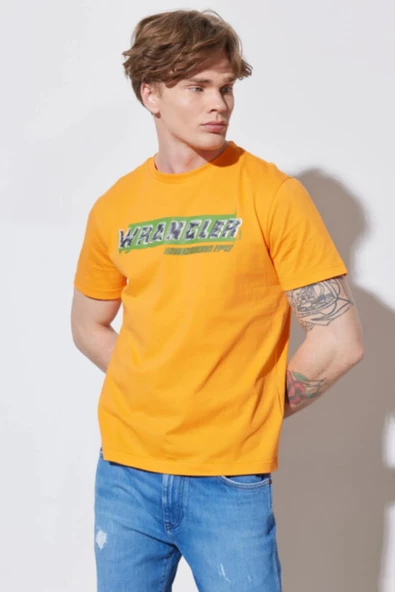 Wrangler W231257700 Turuncu Wrangler Baskılı Bisiklet Yaka Erkek T-Shirt