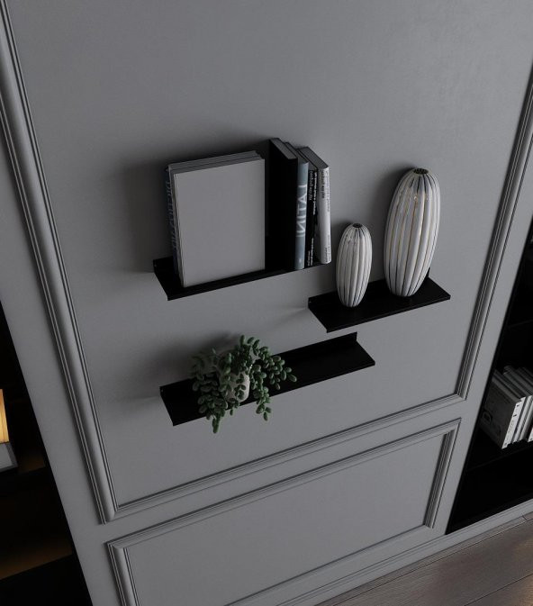 Rafburada® Siyah Dekoratif Metal Duvar Rafı, Kitaplık - 2