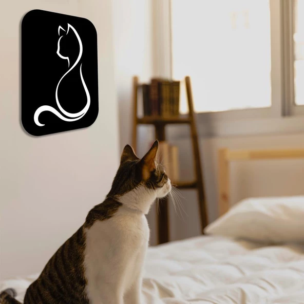 Veraart Işıklı Kişiselleştirilebilir Kedi Temalı Tablo Gayne Dekoratif Gece Lambası 40 cm - 4
