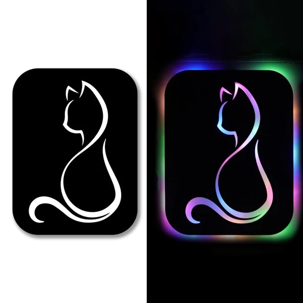 Veraart Işıklı Kişiselleştirilebilir Kedi Temalı Tablo Gayne Dekoratif Gece Lambası 40 cm - 2