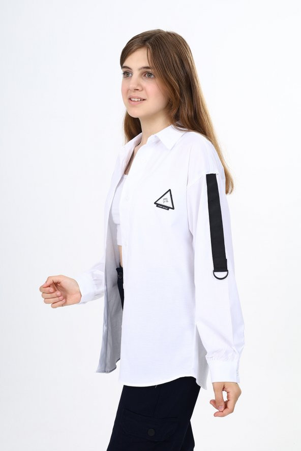 Kız Çocuk Kol Aksesuarlı Likralı Gömlek 9-14 Yaş Lx258 - 2