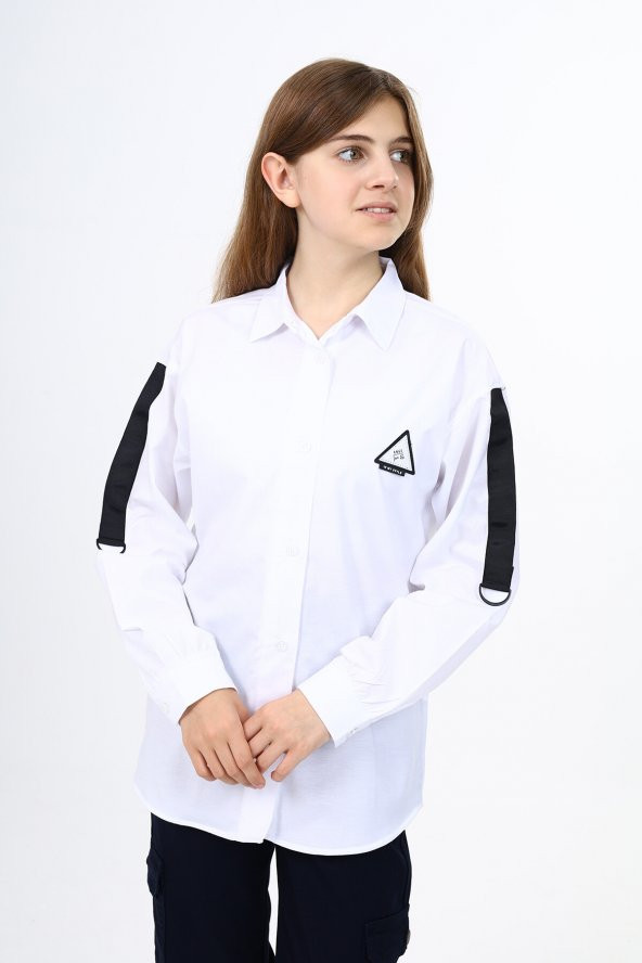 Kız Çocuk Kol Aksesuarlı Likralı Gömlek 9-14 Yaş Lx258 - 3