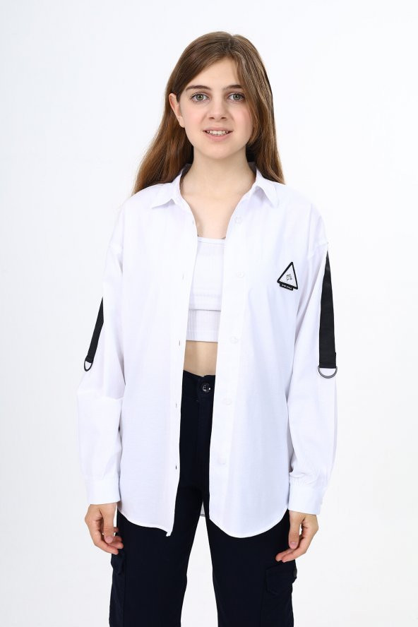 Kız Çocuk Kol Aksesuarlı Likralı Gömlek 9-14 Yaş Lx258 - 4