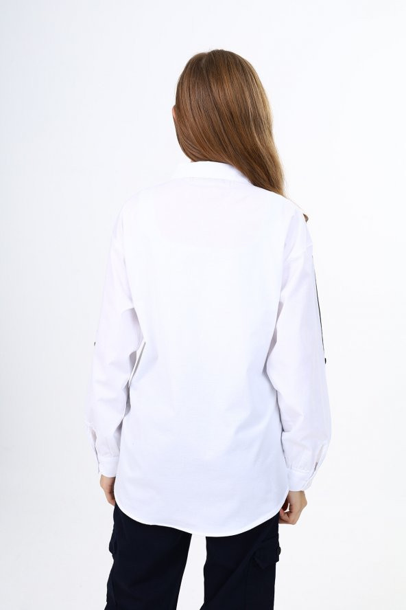 Kız Çocuk Kol Aksesuarlı Likralı Gömlek 9-14 Yaş Lx258 - 5